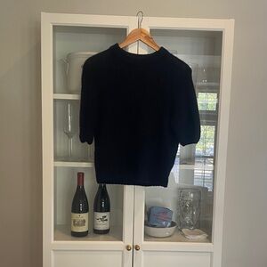 White + Warren Navy Short Sleeve Sweater